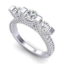 2.3 CTW VS/SI Diamond Solitaire Micro Pave 3 Stone Ring Band 18K White Gold - REF-263W6F - 36956