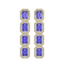 11.93 CTW Tanzanite & Diamond Halo Earrings 10K Yellow Gold - REF-290W2F - 41437