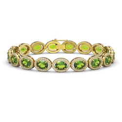 21.13 CTW Peridot & Diamond Halo Bracelet 10K Yellow Gold - REF-286A5X - 40630