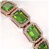 Image 4 : 25.41 CTW Peridot & Diamond Halo Bracelet 10K Rose Gold - REF-365F8N - 41406
