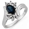 1.0 CTW Blue Sapphire & Diamond Ring 10K White Gold - REF-25H6A - 10435