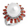1.50 CTW Red Sapphire & Pearl Ring 18K White Gold - REF-95Y3K - 10446