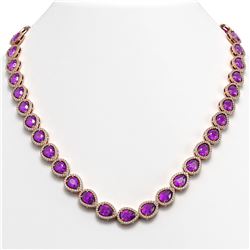 35.13 CTW Amethyst & Diamond Halo Necklace 10K Rose Gold - REF-586T9M - 41082