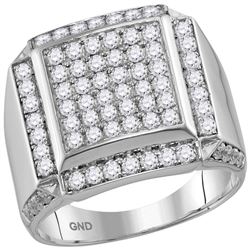2 CTW Mens Diamond Square Framed Cluster Ring 10KT White Gold - REF-149X9Y
