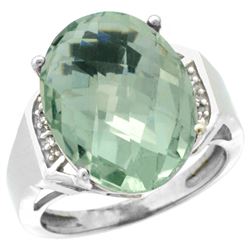 Natural 11.02 ctw Green-amethyst & Diamond Engagement Ring 14K White Gold - REF-65X8A