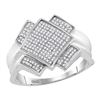 Image 1 : 0.36 CTW Mens Pave-set Diamond Diagonal Square Cluster Ring 10KT White Gold - REF-44H9M