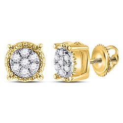 0.10 CTW Diamond Flower Cluster Milgrain Stud Earrings 10KT Yellow Gold - REF-10K5W