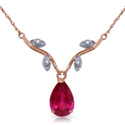 Genuine 1.52 ctw Ruby & Diamond Necklace Jewelry 14KT Rose Gold - REF-35K9V
