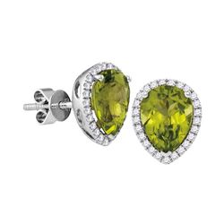 1.6 CTW Pear Peridot Solitaire Diamond Earrings 14KT White Gold - REF-65F9N
