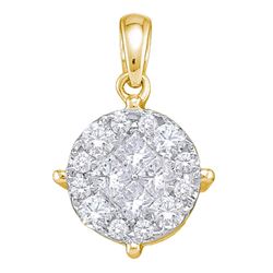 0.50 CTW Princess Diamond Soliel Cluster Pendant 14KT Yellow Gold - REF-44X9Y