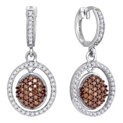 0.75 CTW Cognac-brown Color Diamond Oval Dangle Earrings 10KT White Gold - REF-41H9M