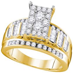0.92 CTW Diamond Rectangle Cluster Bridal Engagement Ring 10KT Yellow Gold - REF-67W4K