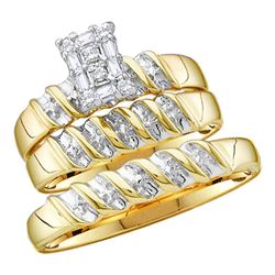 0.10 CTW His & Hers Diamond Cluster Matching Bridal Ring 10KT Yellow Gold - REF-30W2K