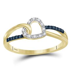 0.11 CTW Blue Color Diamond Captured Heart Ring 10KT Yellow Gold - REF-14X9Y