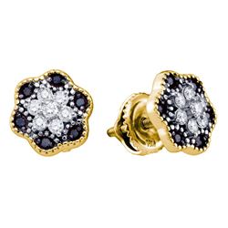0.27 CTW Black Color Diamond Flower Cluster Stud Earrings 10KT Yellow Gold - REF-20N9F