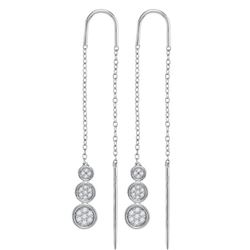 0.13 CTW Diamond Triple Circle Cluster Threader Earrings 10KT White Gold - REF-25W4K