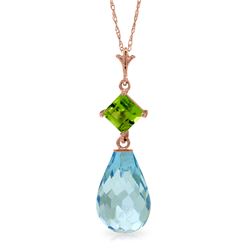 Genuine 5.5 ctw Blue Topaz & Peridot Necklace Jewelry 14KT Rose Gold - REF-22N2R