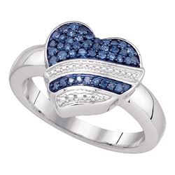 0.33 CTW Blue Color Diamond Heart Ring 10KT White Gold - REF-36K2W