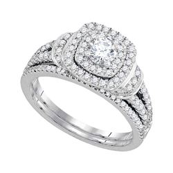 1 CTW Diamond Double Halo Bridal Engagement Ring 14KT White Gold - REF-142H4M