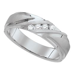 0.25 CTW Mens Channel-set Diamond Wedding Anniversary Ring 10KT White Gold - REF-56M2H