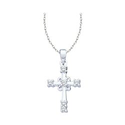 0.10 CTW Diamond Roman Cross Pendant 10KT White Gold - REF-12F2N