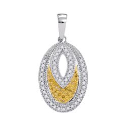 0.20 CTW Yellow Color Diamond Oval Milgrain Pendant 10KT White Gold - REF-18F2N