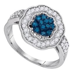 0.50 CTW Blue Color Diamond Octagon Cluster Ring 10KT White Gold - REF-34N4F