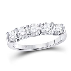 1 CTW Diamond 5-stone Wedding Anniversary Ring 14KT White Gold - REF-127N4F