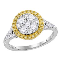 1.1 CTW Yellow Diamond Cluster Bridal Engagement Ring 18KT White Gold - REF-194W9K