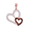Image 1 : 0.15 CTW Red Color Diamond Double Heart Pendant 10KT Rose Gold - REF-18Y2X