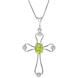 Genuine 0.57 ctw Peridot & Diamond Necklace Jewelry 14KT White Gold - REF-40N8R