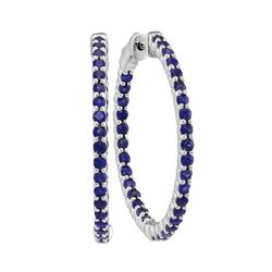 2.33 CTW Natural Blue Sapphire Hoop Earrings 14KT White Gold - REF-82N4F