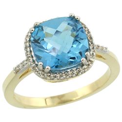 Natural 4.11 ctw Swiss-blue-topaz & Diamond Engagement Ring 14K Yellow Gold - REF-44G2M