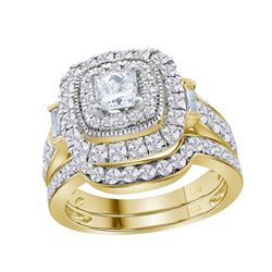 2 CTW Diamond Square Halo Bridal Engagement Ring 14KT Yellow Gold - REF-285M2H