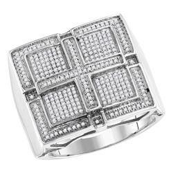 0.57 CTW Mens Pave-set Diamond Square Cross Cluster Ring 10KT White Gold - REF-82X4Y