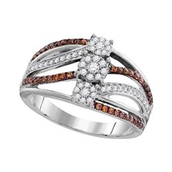 0.47 CTW Brown Color Diamond Triple Cluster Ring 10KT White Gold - REF-44K9W