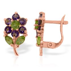 Genuine 2.12 ctw Peridot & Amethyst Earrings Jewelry 14KT Rose Gold - REF-36Y8F