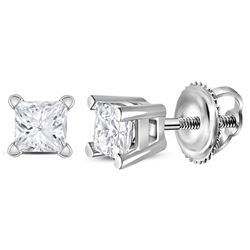 0.26 CTW Princess Diamond Solitaire Stud Earrings 14KT White Gold - REF-25W4K