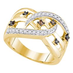 0.33 CTW Cognac-brown Color Diamond Openwork Crossover Strand Ring 10KT Yellow Gold - REF-37N5F