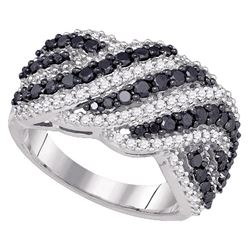 1.5 CTW Black Color Diamond Cocktail Ring 10KT White Gold - REF-104M9H