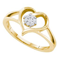 0.08 CTW Diamond Heart Flower Cluster Ring 10KT Yellow Gold - REF-19X4Y