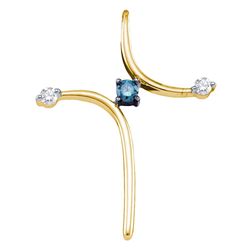 0.25 CTW Blue Color Diamond Cross Spiritual Pendant 10KT Yellow Gold - REF-20W9K