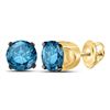 Image 1 : 1 CTW Blue Color Diamond Solitaire Stud Earrings 10KT Yellow Gold - REF-63X2Y