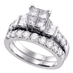 1 CTW Princess Diamond Invisible-set Bridal Engagement Ring 14k White Gold - REF-134K9W