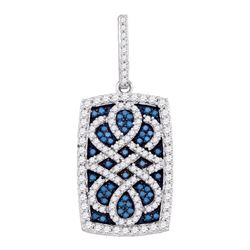 0.90 CTW Blue Color Diamond Rectangle Cluster Pendant 10KT White Gold - REF-49X5Y