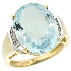 Natural 11.02 ctw Aquamarine & Diamond Engagement Ring 14K Yellow Gold - REF-152X5A