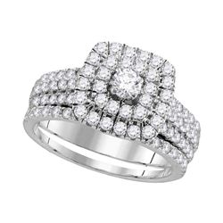 1.75 CTW Diamond Double Square Halo Bridal Ring 14KT White Gold - REF-165N2F