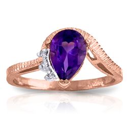 Genuine 1.52 ctw Amethyst & Diamond Ring Jewelry 14KT Rose Gold - REF-51Y4F