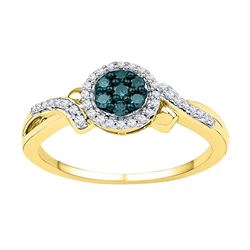 0.26 CTW Blue Color Diamond Cluster Ring 10KT Yellow Gold - REF-22W4K