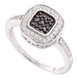 0.25 CTW Black Color Diamond Square Cluster Ring 14KT White Gold - REF-37K5W